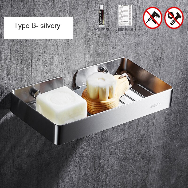 Bathroom Shower Soap Dish Storage Stainless Steel Holder Matal Soap Holder Bathroom Container Organizers: TypeB-silvery