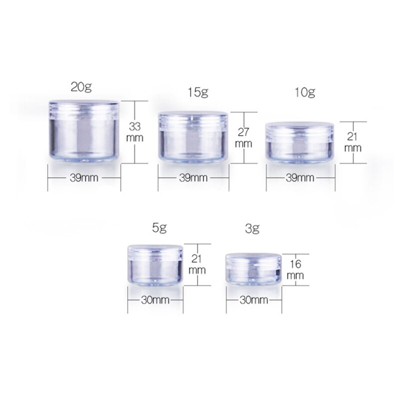 50pcs/lot 10ml/15ml/20ml Empty Cosmetic Jars Plastic Makeup Container Round Vial Nail Art Face Cream Sample Pots Perfume Gel Box