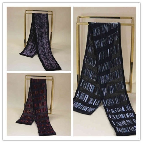 Zijde en Rayon/katoen uitgebrande fluweel zijde sjaal/zakdoek vrouwen mannen, maat: 16*130 cm, DUBBELDEKKER