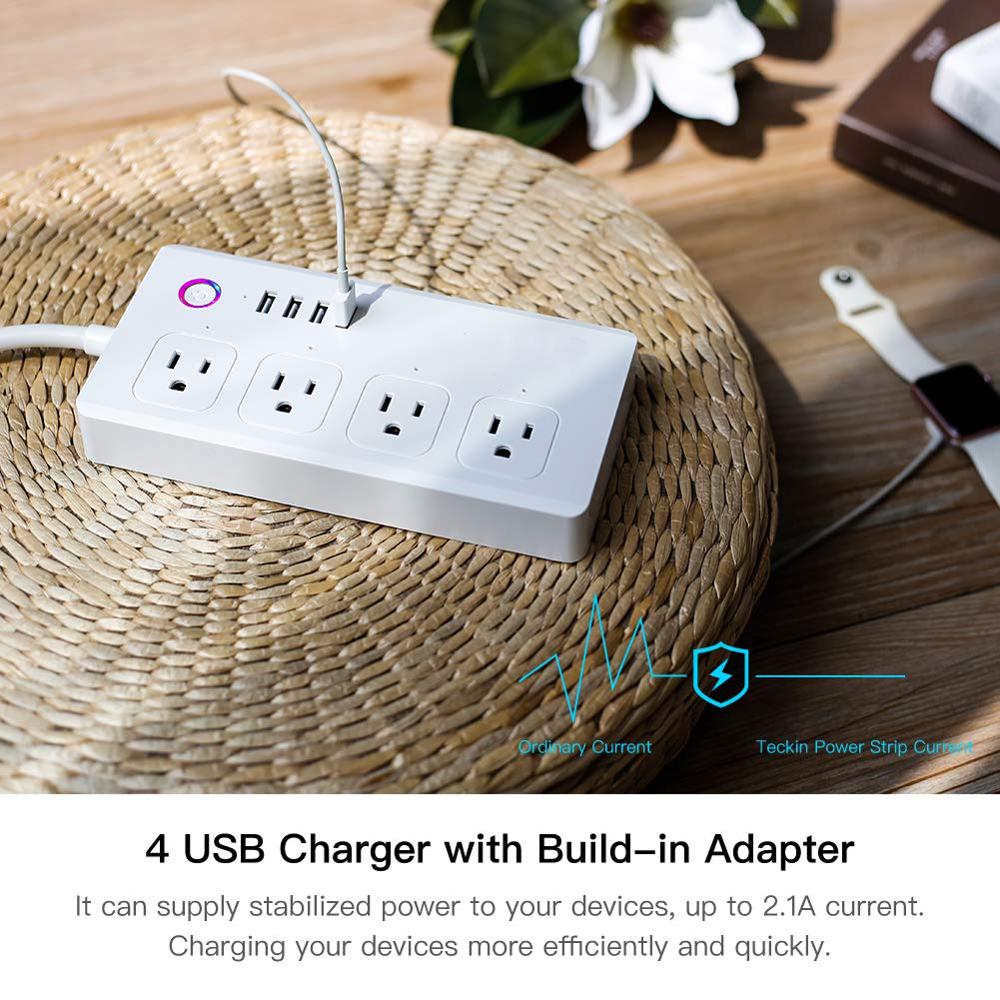 US Standard WiFi Smart Power Strip 4 Outlets and 4 USB Ports Compatible with Alexa and Google Assistant