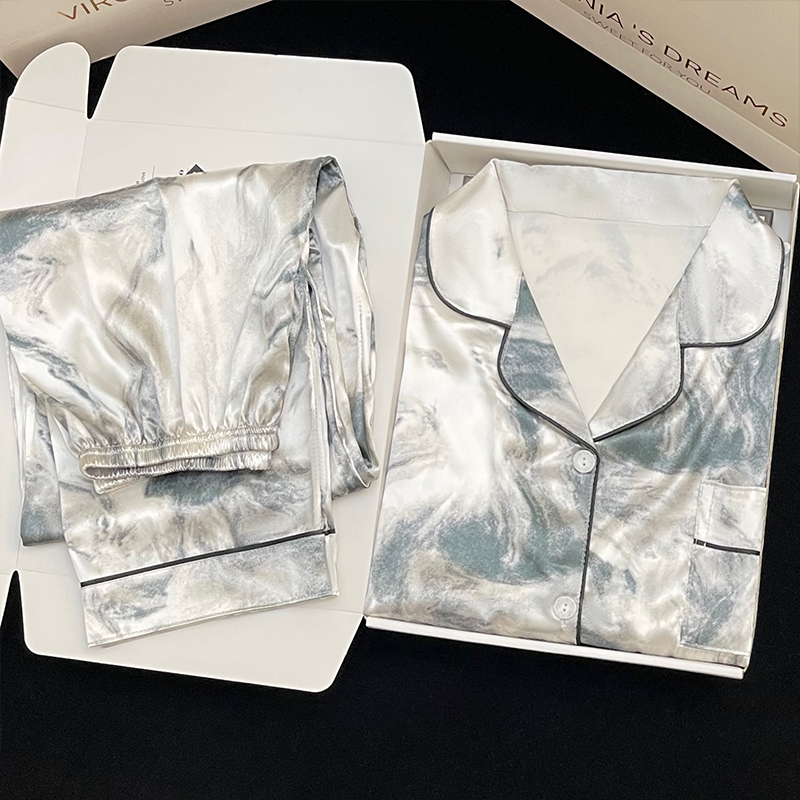 Kawaii jovem menina pjs cetim homewear longo curto moda pijama bonito gato impressão verão novo pijama fino para mulher seda casa conjunto: XXL / Prateado