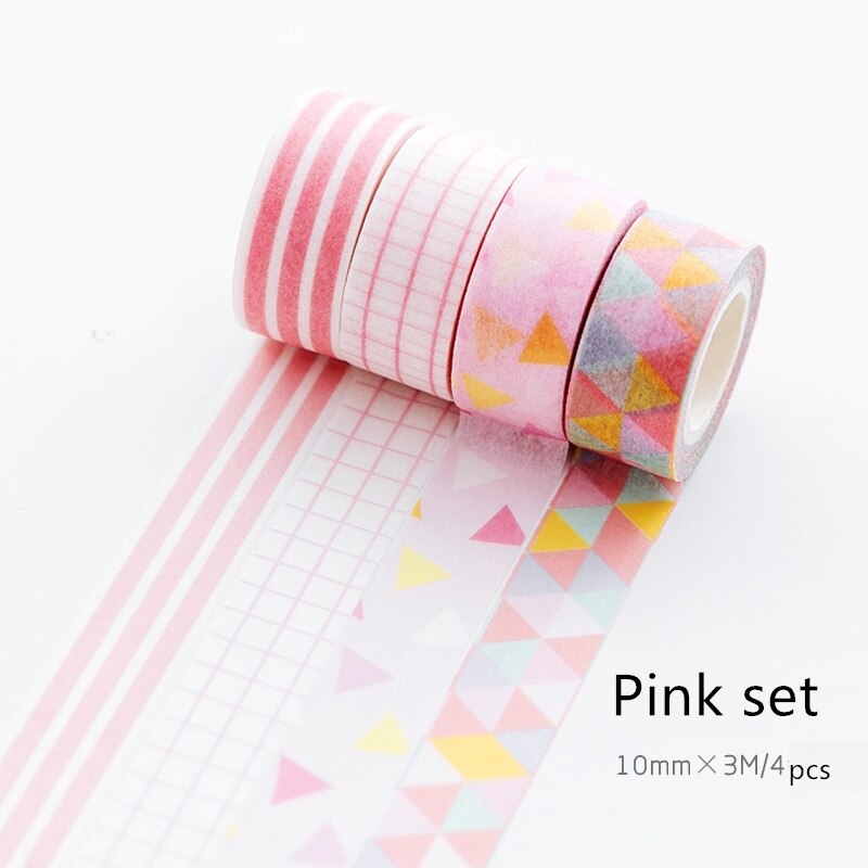 4 st super mini färg papper washi tejp 10mm spetspläd mosaik mönster maskeringstejper klistermärken hem diy konst dagbok dekoration  a6012: Rosa uppsättning