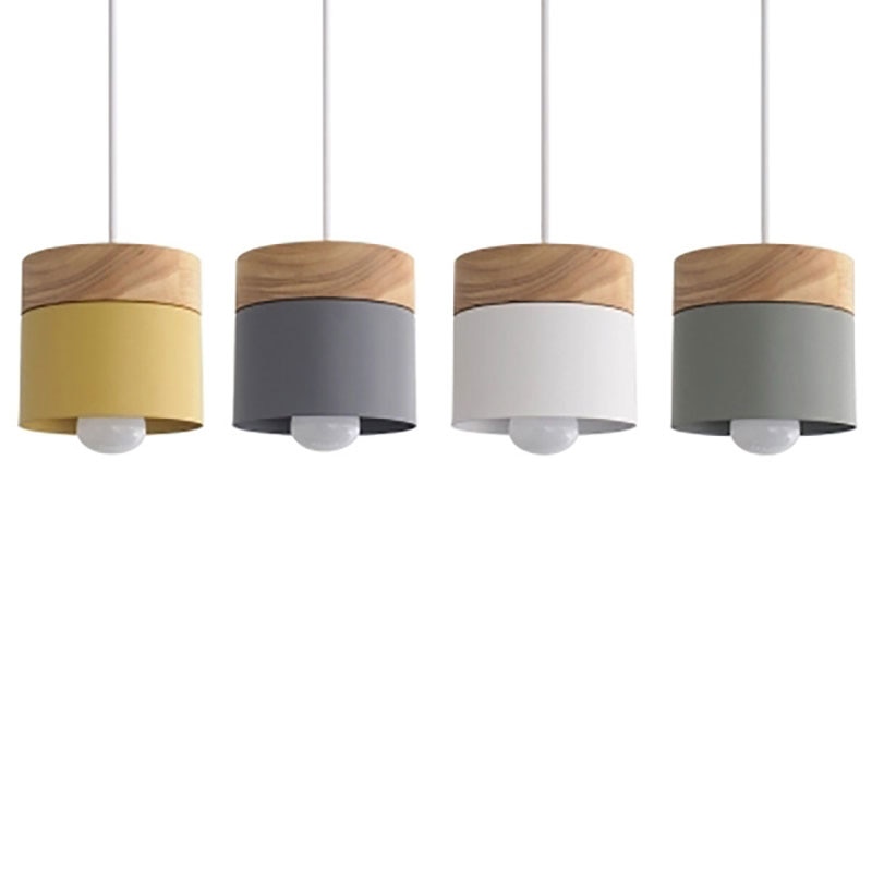 Nordisk enkelhed led  e27 pendel moderne macaron hængelamper hjem forbedring jern og træ dekoration pendel lampe