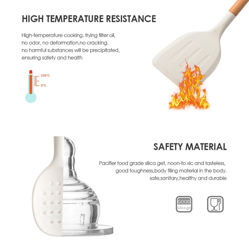 Non-stick Cooking Tools Set Silicone Kitchen Utensils Kit Kitchenware Colander Spatula Scraper Baking Gadgets