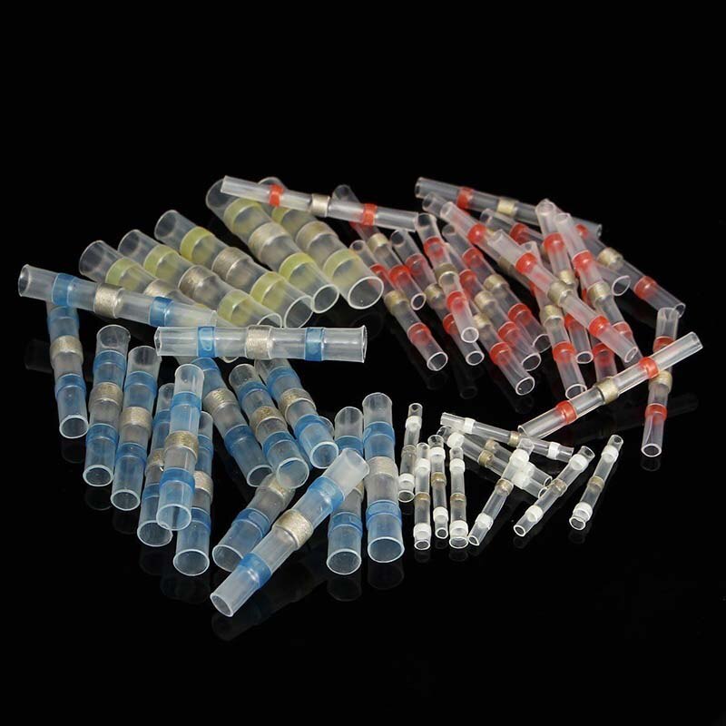 50PCS 4 colors Waterproof Solder Seal Heat Shrink Butt Wire Connectors Terminals Electrical Soldering Sleeve with Box Dropshippi