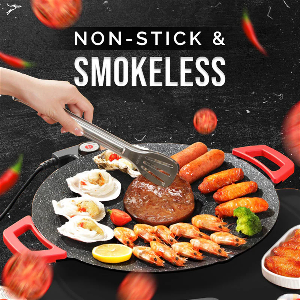 30 Cm Non-stick Elektrische Indoor Grill Pan Huishoudelijke Ronde Bbq Bakplaat Koreaanse Grill Pan Rookloze Non-stick Grill 700W