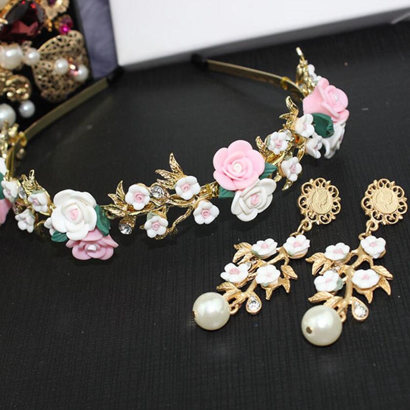 Vintage haarband met strass-steentjes, gouden legering, pareloorbellen, bruidshoofdband, metalen haarband, sieradenset voor vrouwen