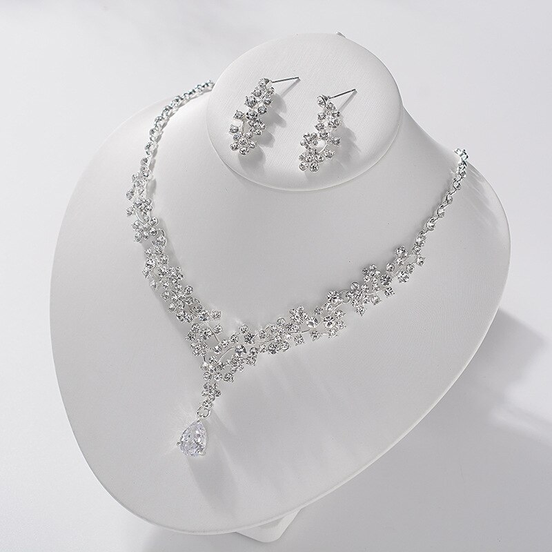 Folhas de luxo Contas de Cristal Conjunto De Jóias de Noiva Strass Coroa Tiara Colar Brincos Set Casamentos Beads Africanos Conjuntos de Jóias