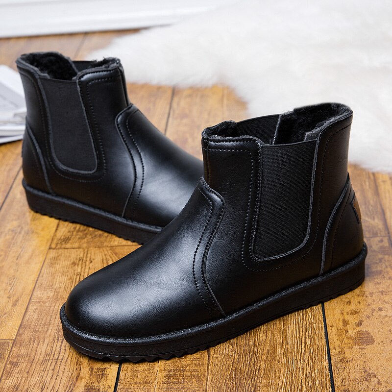 Classic Brand Men Sheepskin Leather Snow Boots Shearling Wool Fur Lined Winter Boots Keep Warm Shoes Waterproof Brown