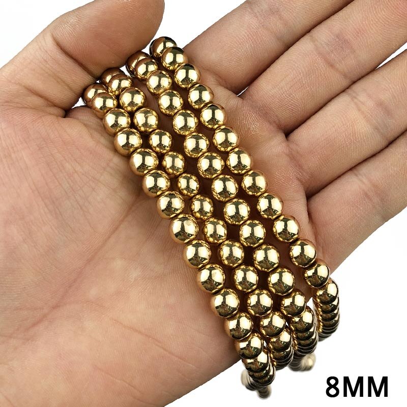 JHNBY Ronde Hematiet kralen 2/3/4/6/8/10mm Natuursteen 14 Goud kleur Losse kralen ball Sieraden armbanden Maken DIY Accessoires: 8mm 50pcs