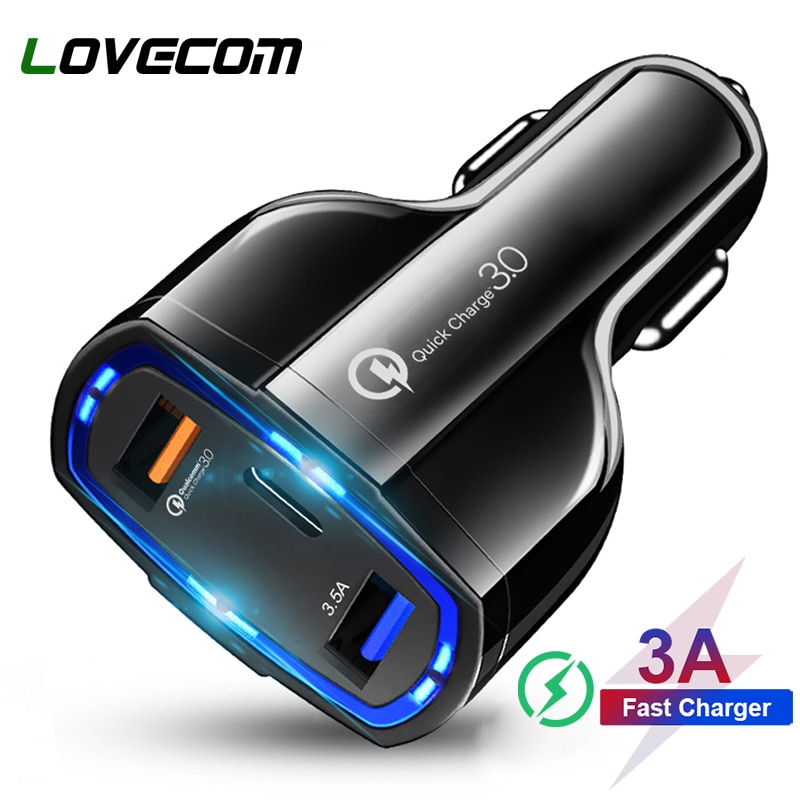 LOVECOM-cargador de coche QC 3,0 con 3 puertos USB, adaptador de carga rápida 3,0, para iPhone, Samsung y Huawei