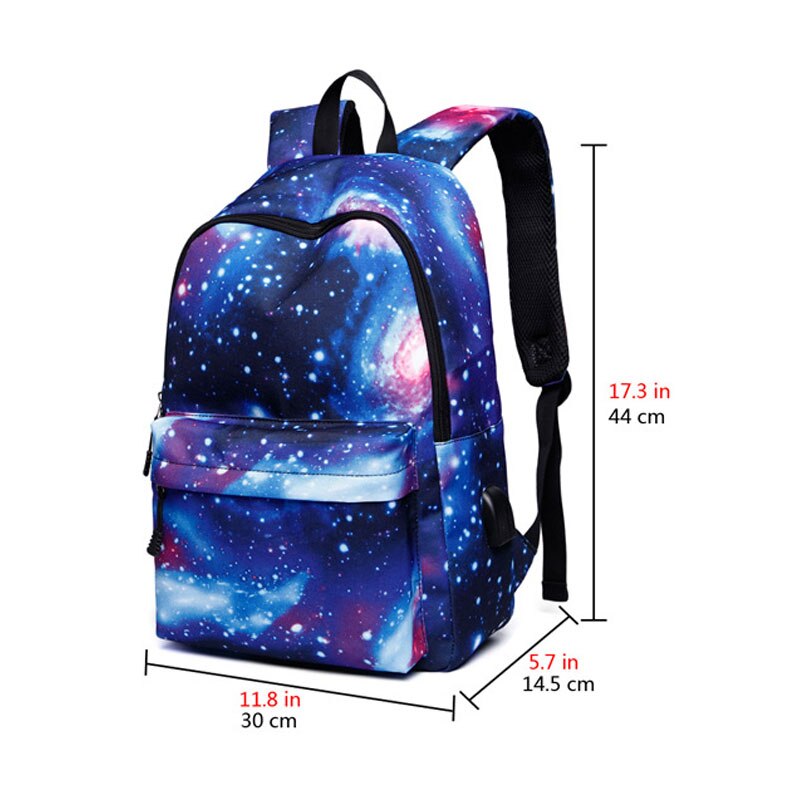 Menn lerret skole laptop ryggsekk galaxy star universe space usb lading for tenåringer gutter student jenter vesker reise mochila