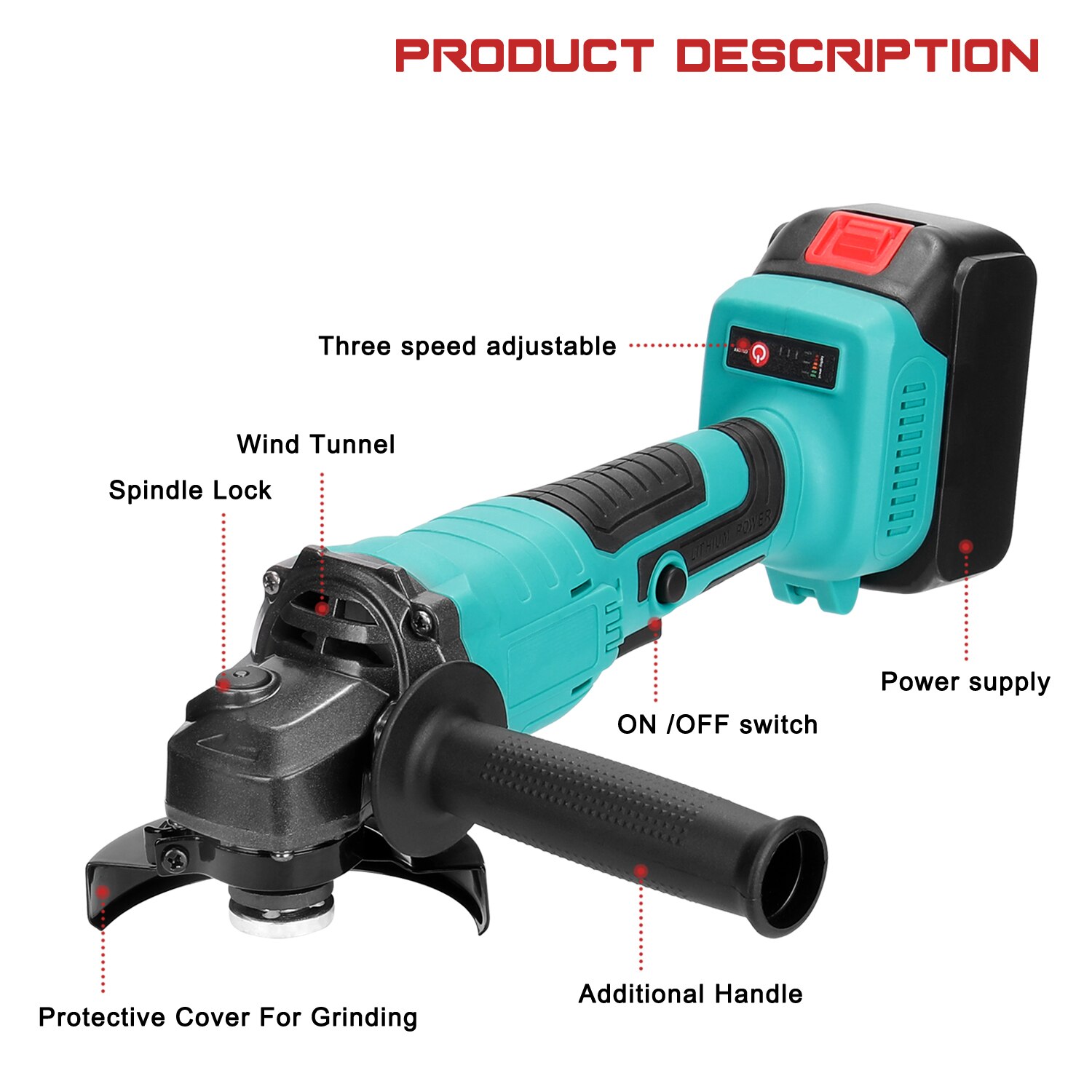 Cordless Angle Grinder 800W 18V Brushless Cordless Impact Angle Grinder Variable Speed Cutting Electric Angle Grinder Power Tool