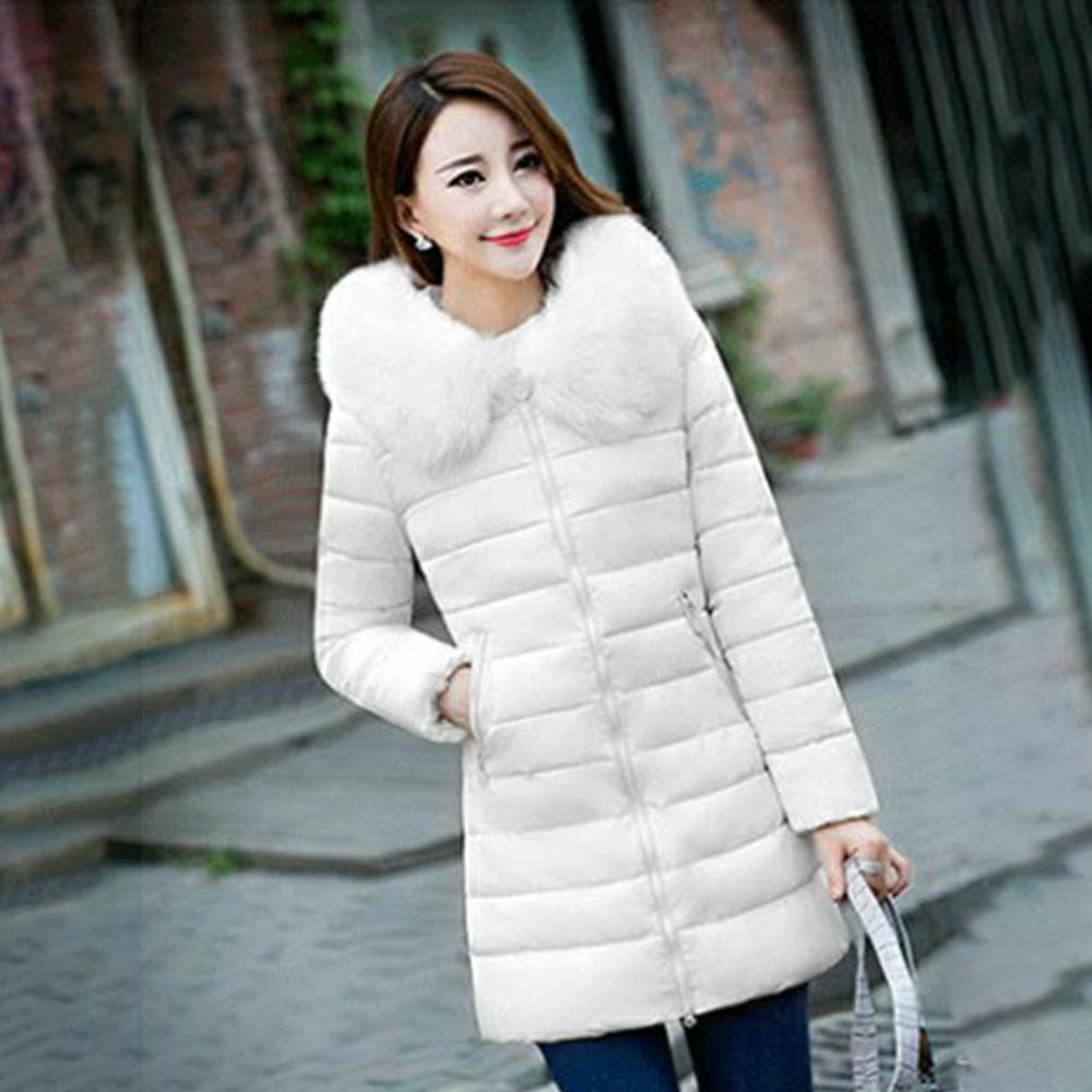 Plus size halflange katoenen bovenkleding winterjassen dames met grote bontkraag ultradunne dikke warme overjas kleding: Beige / Xxl