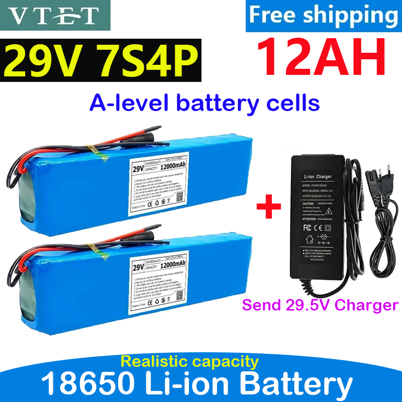 18650 Lithium Battery Pack 29V 7S4P 12Ah Rechargeable Battery Battery 15A BMS+29.4V Charger DIY Production