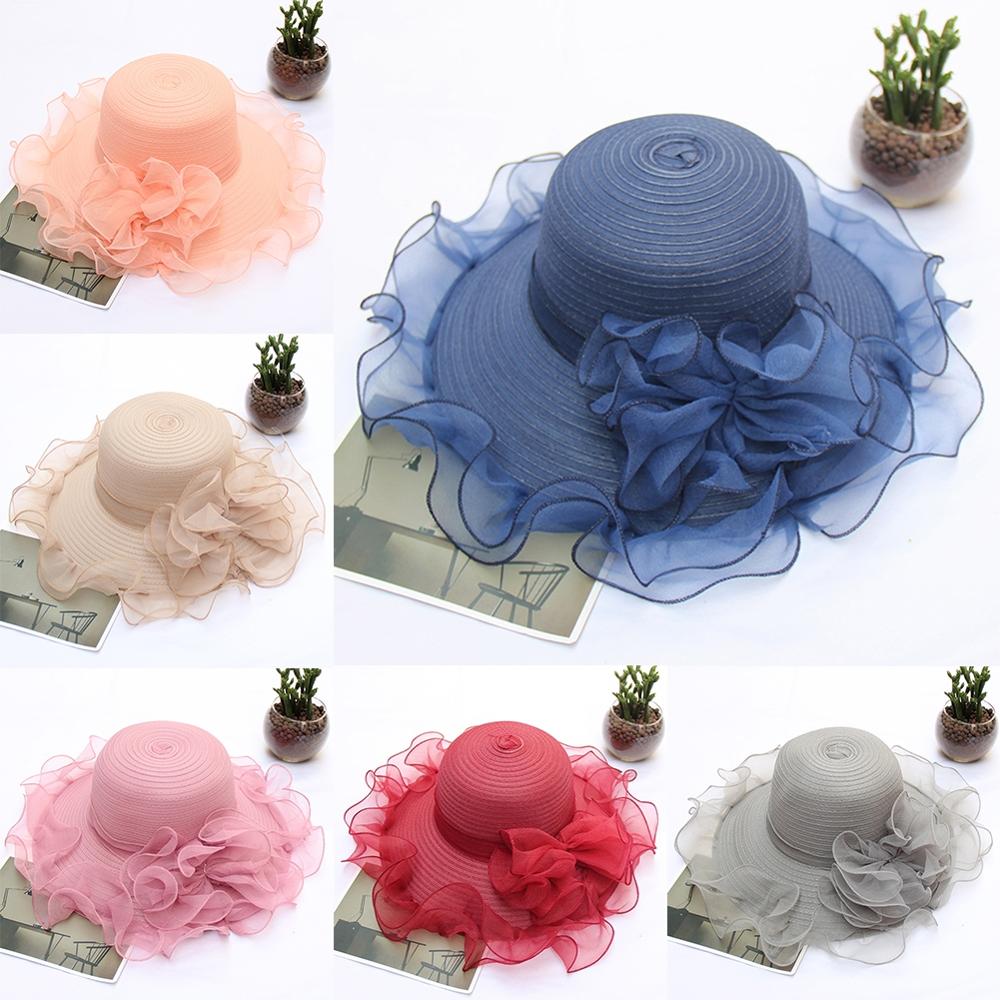 Sombrero de ala ancha tejido a mano para mujer, gorra con adornos de flores, Anti-UV, con cordones, ala ancha, para exteriores, Playa Floral