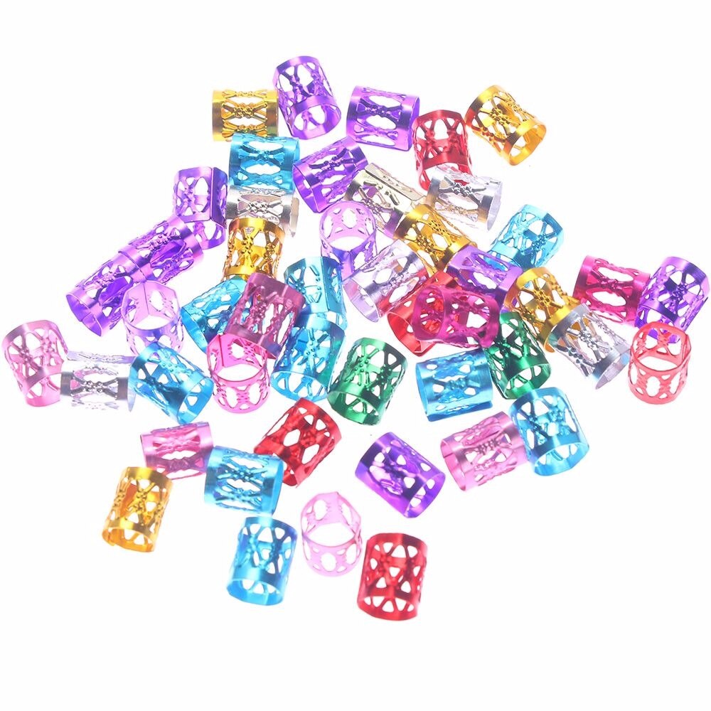 50pcs 8mm Dreadlock Beads for Braids Hair Beads for Dreadlocks Adjustable Hair Braid Cuff Clips Hair Metal Tube Ring Accessory: multicolor