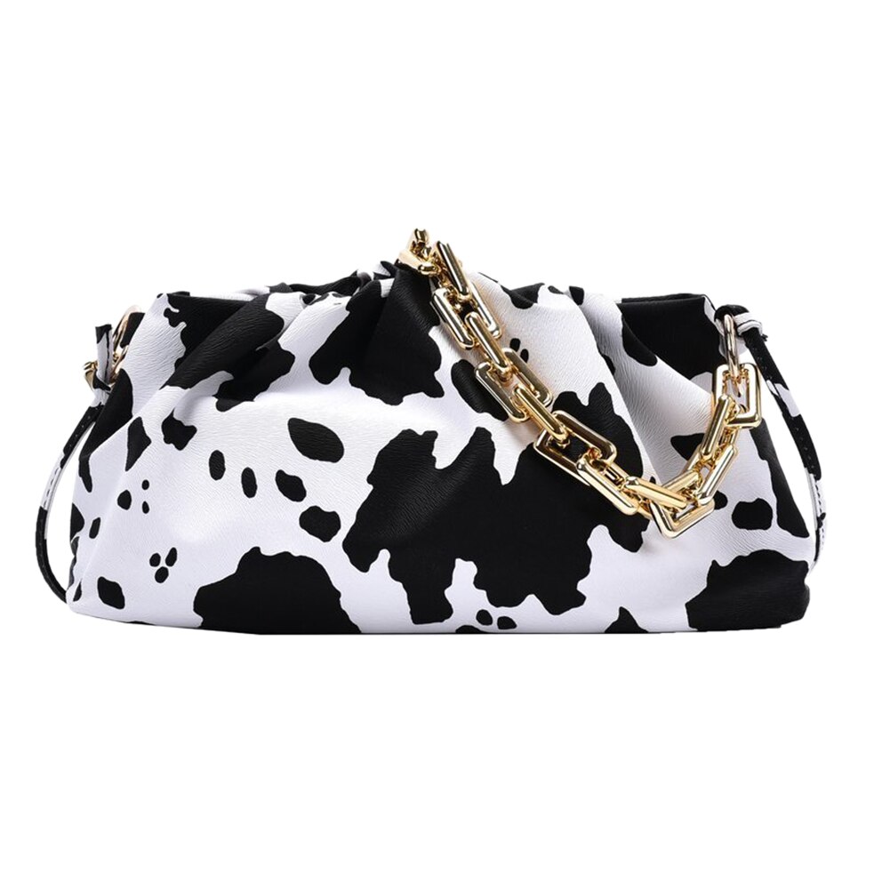 PU Leder Handtasche Frauen Wolke Kette Schulter Taschen Zebra Kuh Tier Muster Abend Party Geldbörse Frauen Achsel Handtasche Kupplungen: Cow Pattern