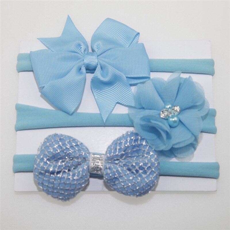 3pcs/set Print Cute Bow-Knot Cotton Girl Headbands headbands Newborn Headband: Blue