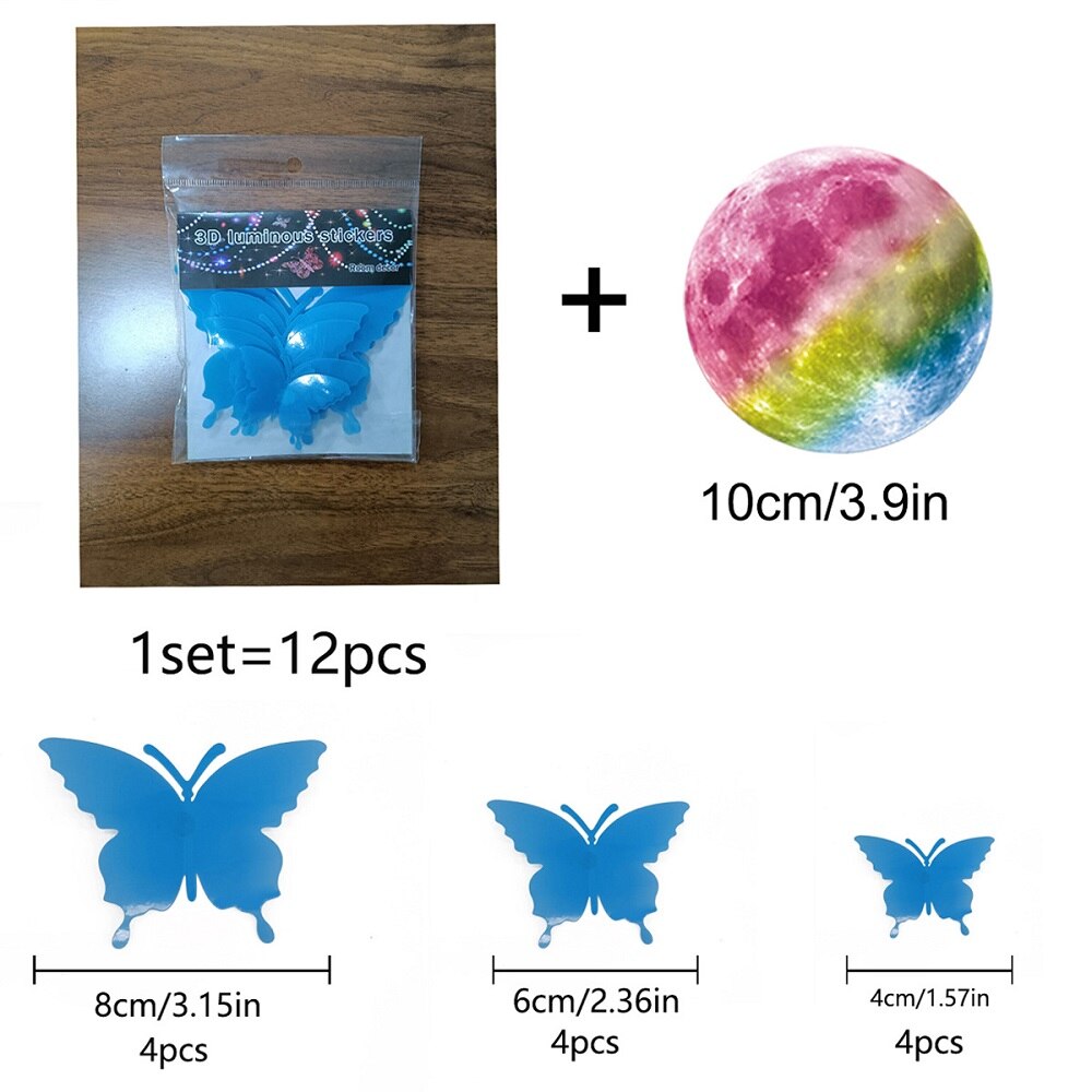 Vlinderstickers, 12 stuks, lichtgevende vlinder muursticker zelfklevende vlinder decoratieve sticker voor muur slaapkamer woonkamer