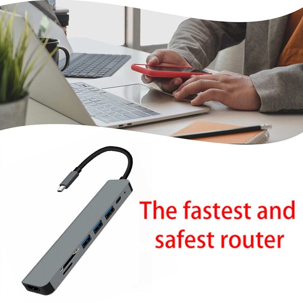 Multifunctional Docking Station Type-c To HDMI+USB3.0+Security Digital/TF+PD Split Line Card Reader Hub Plug And Play