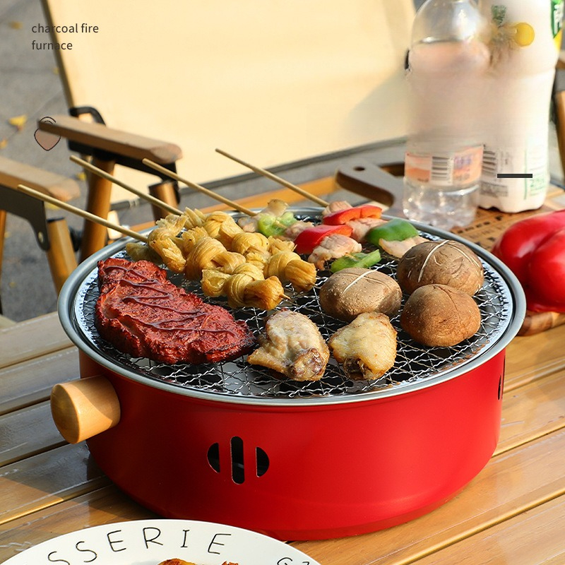 Portable Outdoor Barbecue Grill for A Picnic Barbecue and Barbecuing Barbecue Stove Set of Utensils Basin Tea Stove