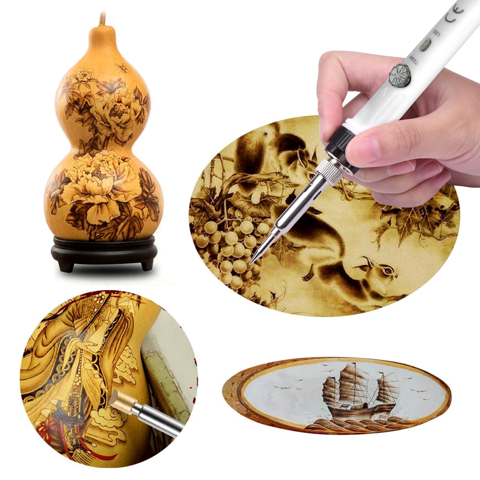 45Pcs Hout Brandende Tool Kit Pyrography Pen Verstelbare Temperatuur 150-450 ℃ Voor Hout Brandende Carving Embossing solderen