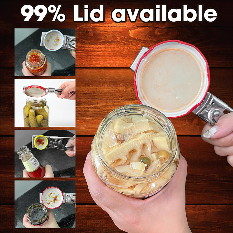 Abridor de latas ajustable, abridor de tarros de acero inoxidable antideslizante, abridor de latas con tornillo que ahorra trabajo, accesorios de cocina, herramientas