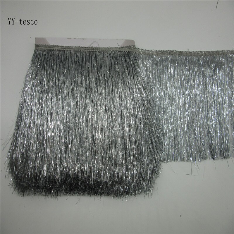 Cinta de encaje con flecos de zafiro, 10 metros, 20cm de ancho, adorno de flecos y borlas para vestido Latino DIY, accesorios de ropa de escenario: 10 Meters / Silver
