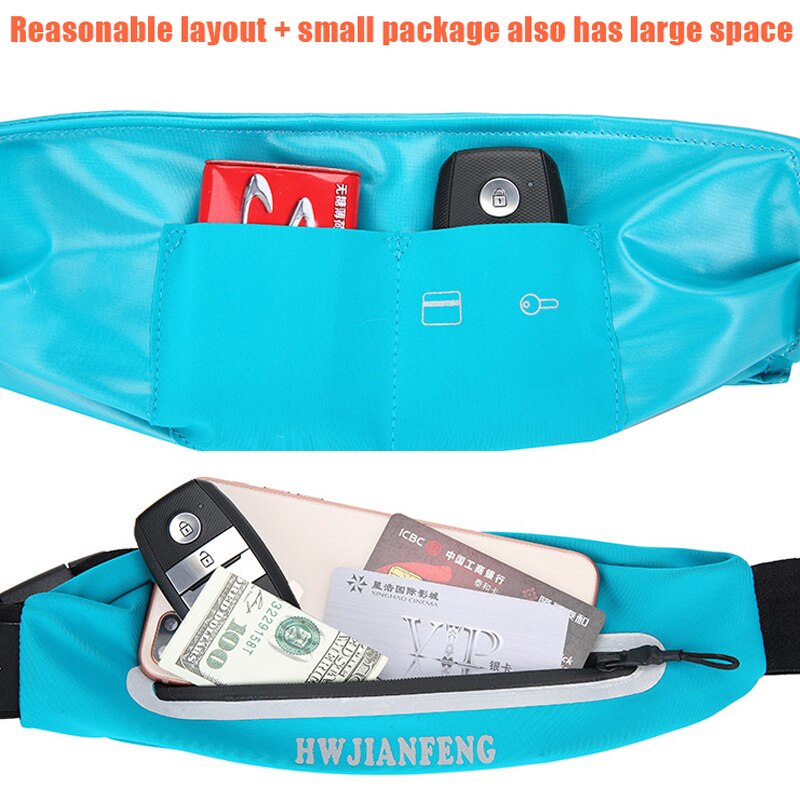 Udendørs sport løbende talje taske med hovedtelefon hul bæltetaske vandtæt med nat reflekterende stripgym bæltetaske