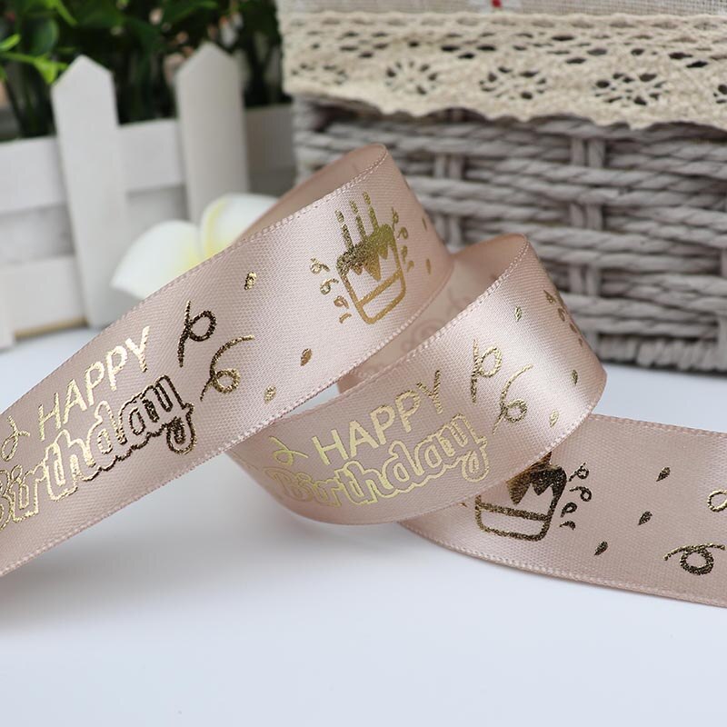 25mm Birthday Ribbon Happy Birthday Printed Satin Ribbon For Birthday Wrapping Birthday Party Decoration Accessories Ribbon