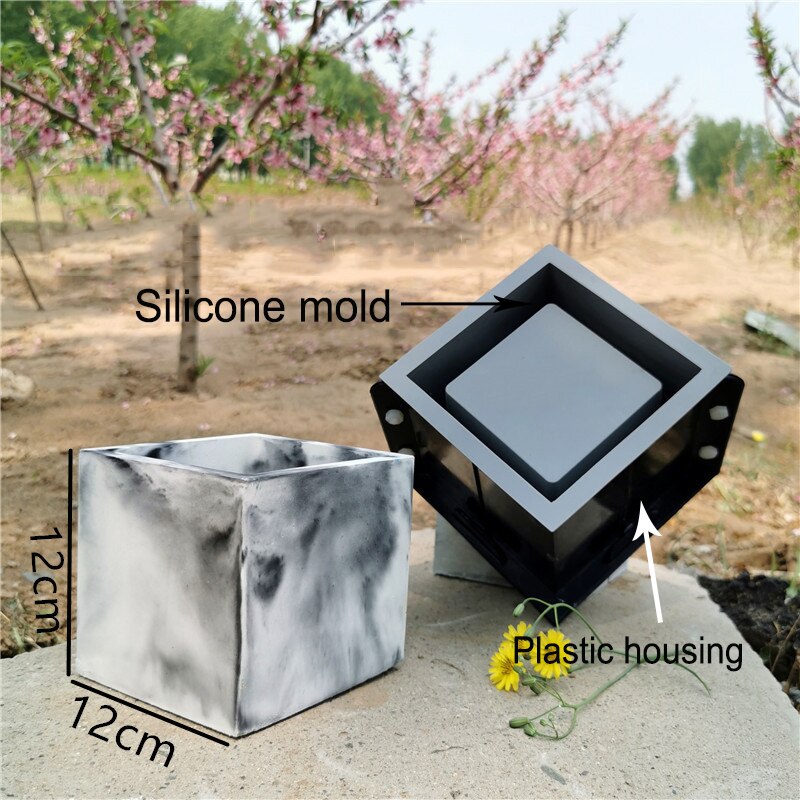 DIY Succulent Plants Round Concrete Pot Silicone Mold Square Cement Planter Molds Big Rectangle Flowerpot Plaster Resin Mould: 12cm square pot mold