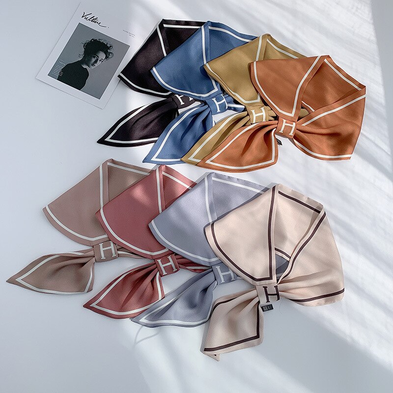 8 Kleuren Selecteren Vrouwen Effen Kleur Haar Sjaal Mode Haar Banden Gestreepte Sjaals Lady Decoratie Zijde Hoofddeksels Banden