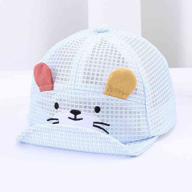 Cute Bear Baby Baseball Cap Summer Spring Cartoon Animal Soft Brim Adjustable Cotton Baby Hat Outdoor Children&#39;s Cap: blue