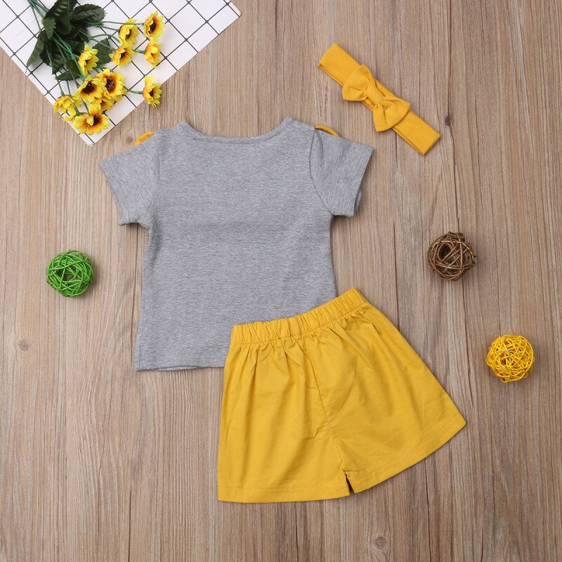 Sommarsyskon matchande kläder nyfödd lillasyster bror set kortärmad t-shirt &gula shorts tvillingkläder  a0145