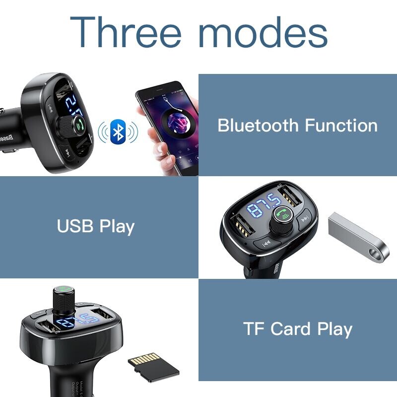 Baseus LCD Display FM Transmitter Car Charger Dual USB Phone Charger Handsfree Bluetooth MP3 Player,born to listen music in car