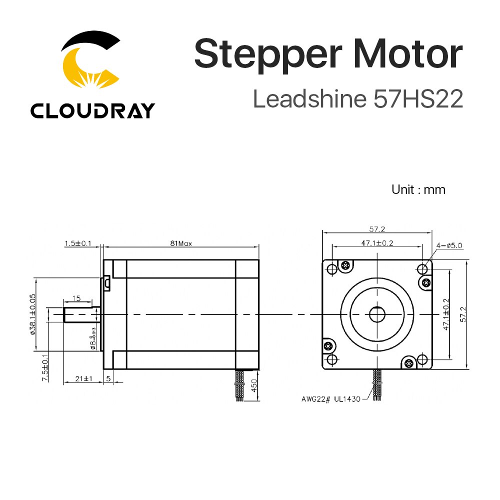 Leadshine-Motor paso a paso Nema 23, 2 fases, 2,2 N.m, 5.6A (57HS22), 8-longitud de plomo, 8m, eje, 8mm, para fresadora de grabado CNC