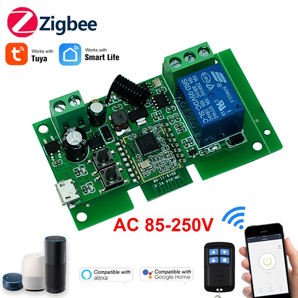 Zigbee Smart Relaismodule Schakelaar 1CH 12V 24V 220V 110V RF433 Draadloze APP Afstandsbediening Werken met Tuya/Smart-Life APP Alexa: Bundle2
