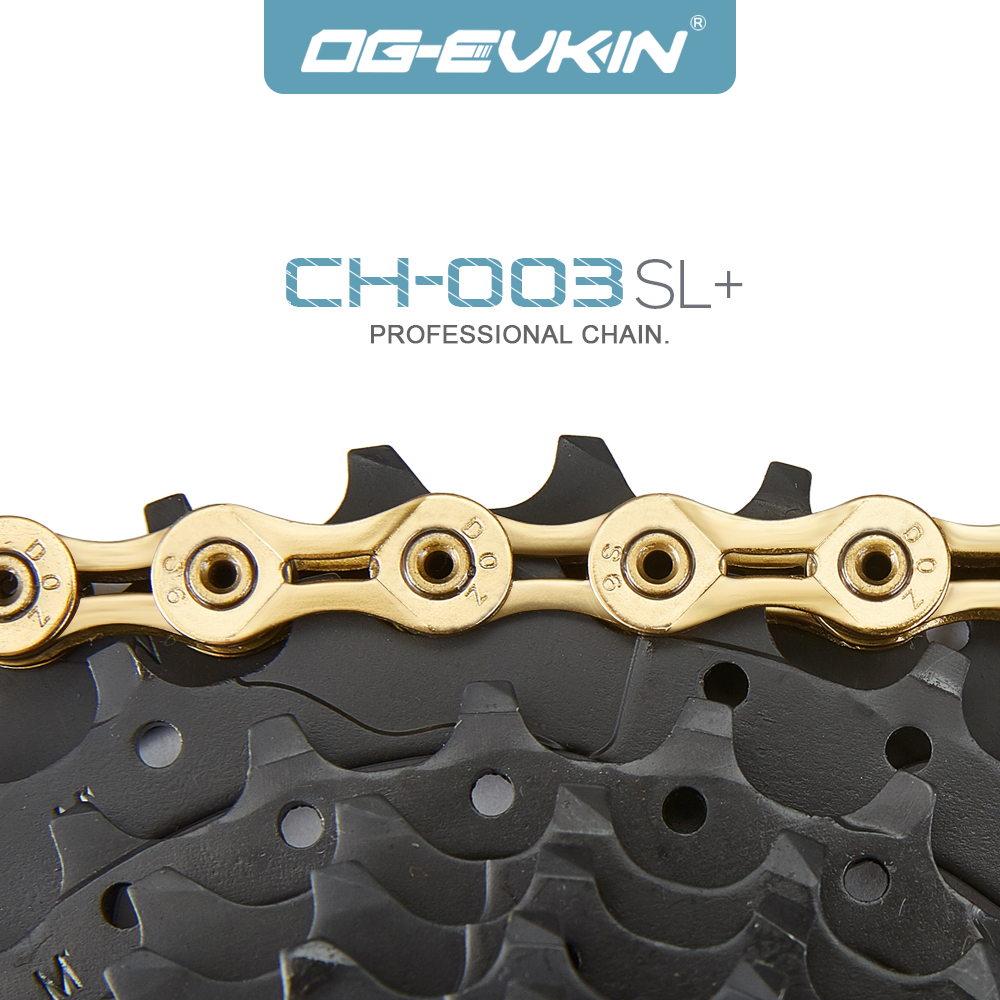 OG-EVKIN 9/10/11 Speed Bicycle MTB Chain Half/Full Hollow Bike Chain Mountain/Road Bicycle Chains 116 Quick Link Gold/Silver