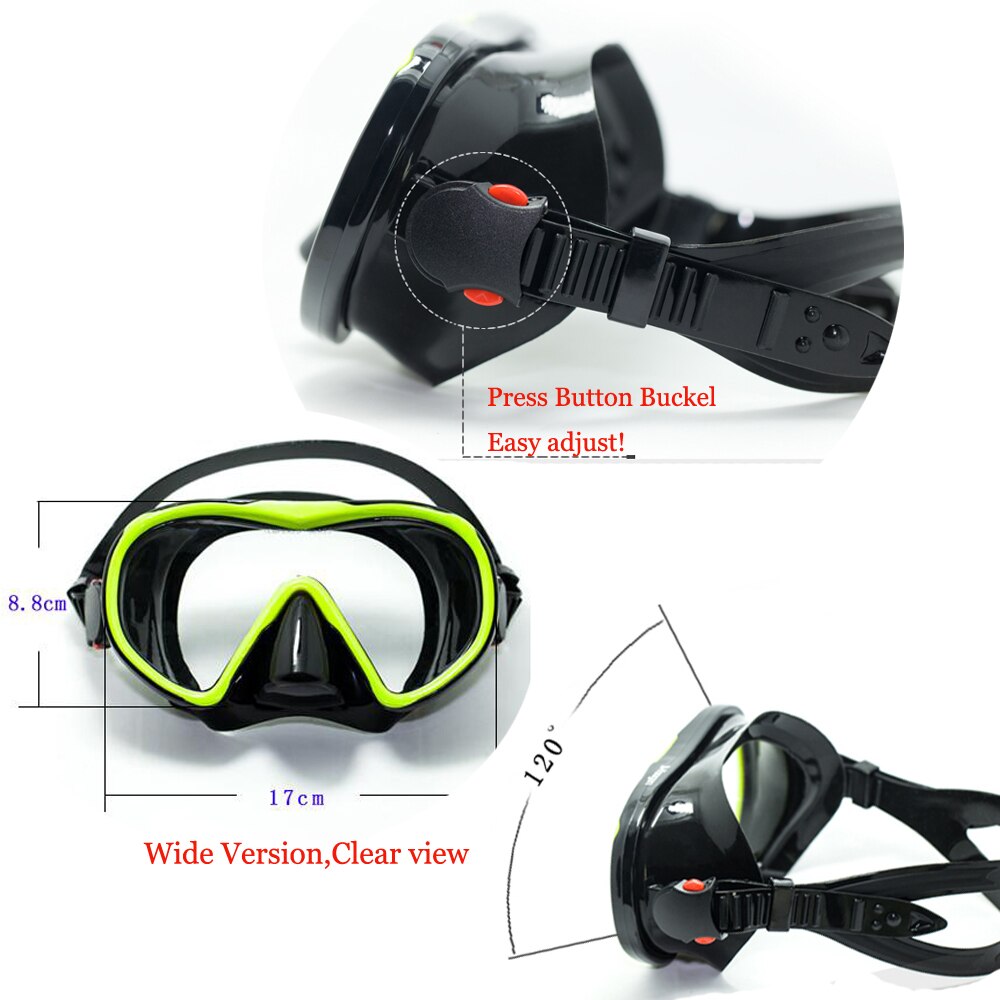 Newest snorkel and diving gears wide version silicone single lens tempered dive mask dry snorkel set top diving snorkel set