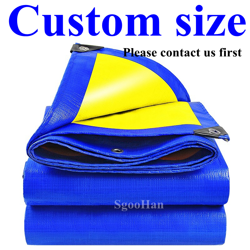 PE Tarpaulin Rainproof Cloth Shade Sail Boat Truck Canopy Tarp Ground Sheet Camping Waterproof Cloth Pet House Cover Blue-Yellow: Custom Size