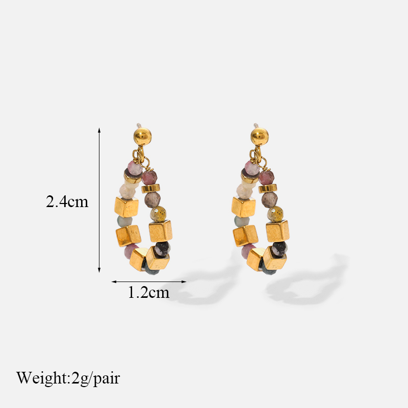 Eilieck 316l Roestvrij Staal Blokjes Groene En Paarse Kraal Oorbellen Voor Vrouwen Mode Meisjes Lichaam Sieraden Feest Cadeau Bijoux Femmes