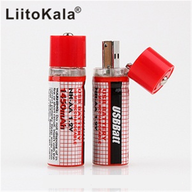 2PCS LiitoKala Mini AA Batterij Nimh AA 1.2V 1450MAH Oplaadbare Batterij NIMH USB AA 1450 Met Kleurrijke card CE FCC ROHS