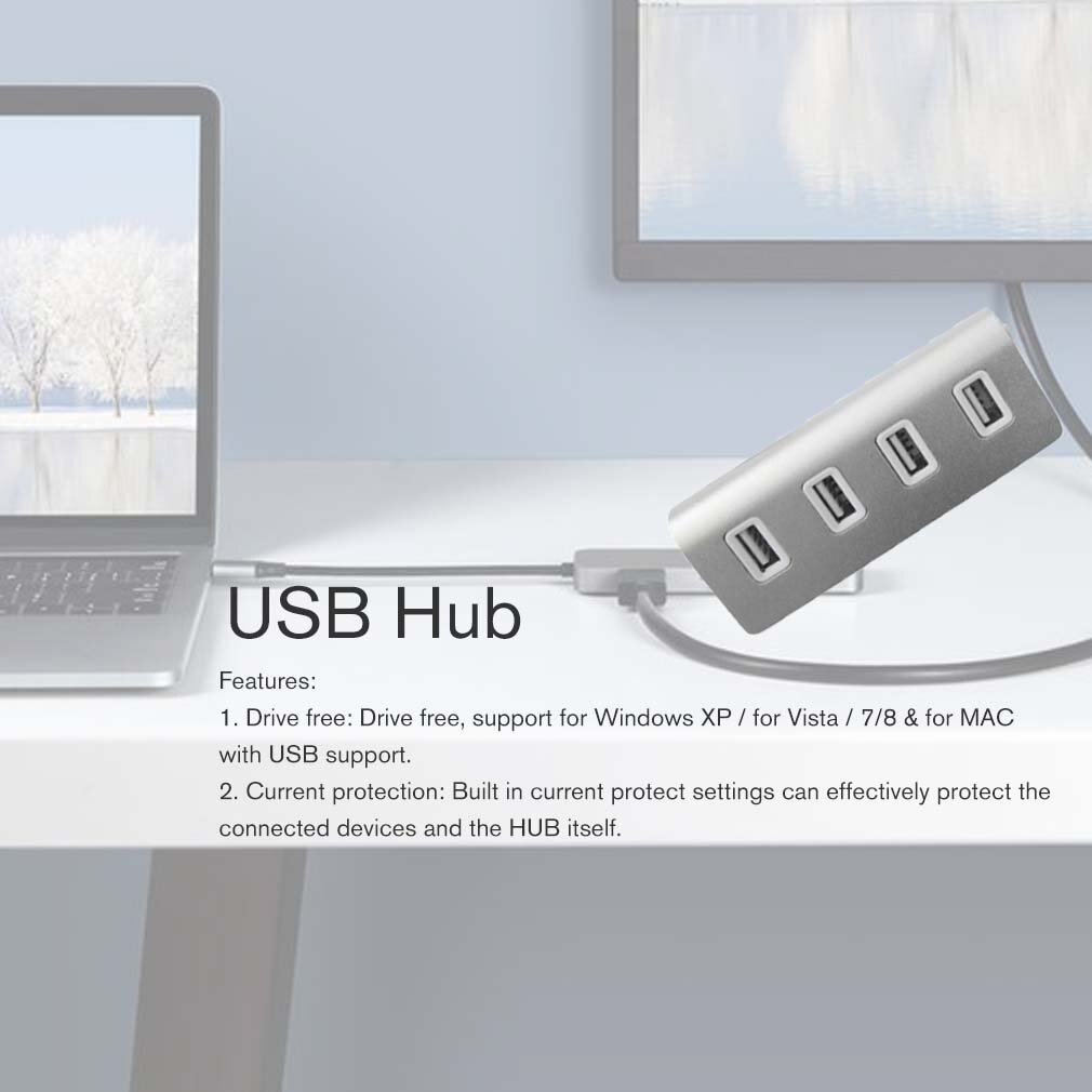 Alta velocidade mini 4 portas blau led licht usb hub divisor de alumínio potência für apple mac macbook computador portátil desktop