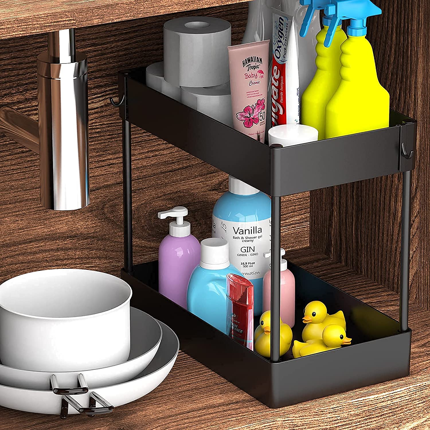 Under Sink Organizer Under Bathroom Sink Storage 2 Tier Organizer Bath Collection Baskets Multi-purpose Under Sink Storage