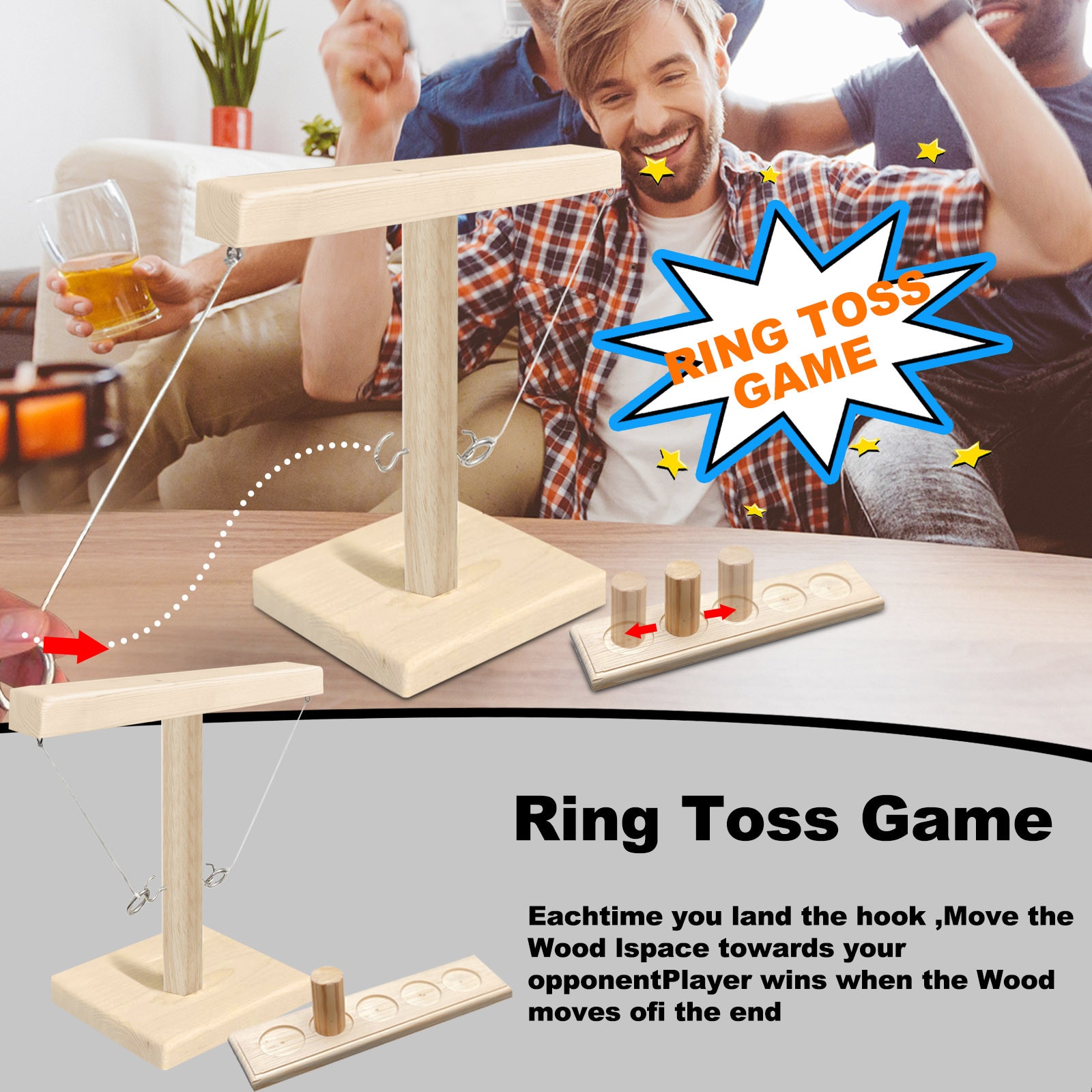 Table Games Handmade Wooden Ring Toss Game Hooks Fast-Paced Interactive Drinking Game For Bars Home Games Juegos De Mesa