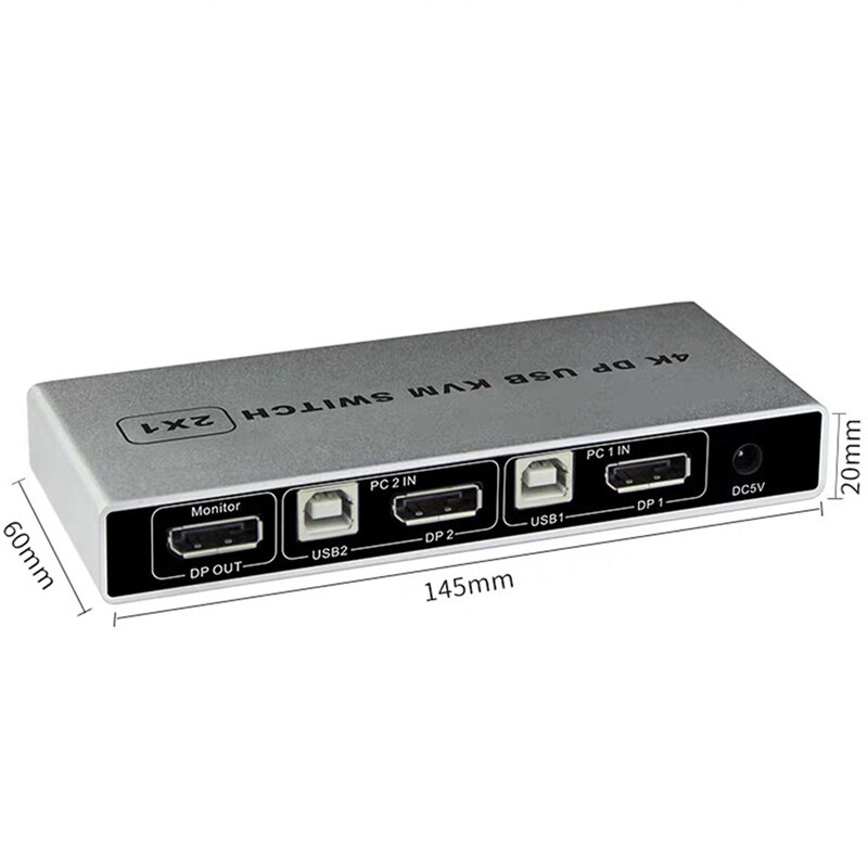 DP KVM Switch 2 in 1 Out Ultra HD 4K 60Hz DP USB KVM Switch 2X1 2 in 1 Out Computer Sharing Device for Pc