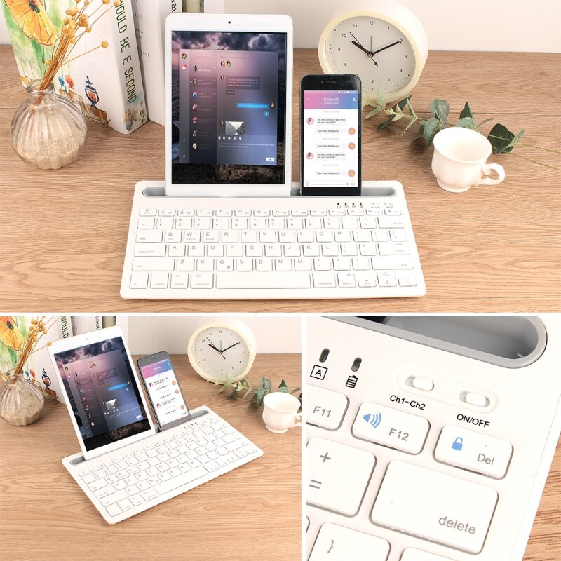 KX4A Lake Blue Support Wireless/ Bluetooth-compatible Multi-device Rechargeable Slim Multi-device Mobile Keyboard