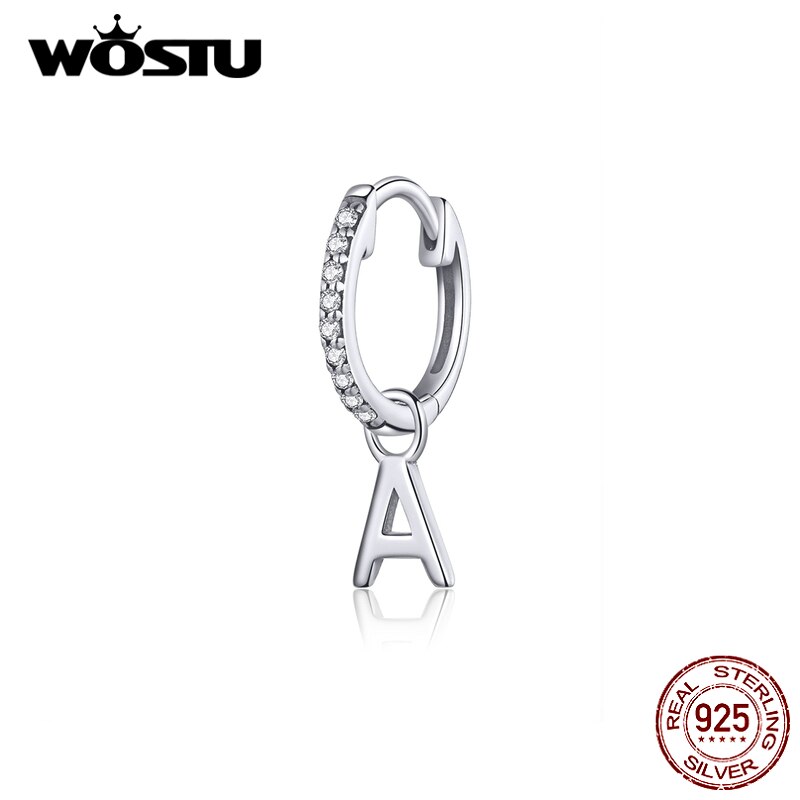 Wostu Brief Een Initialen Kleine Oorbellen 925 Sterling Zilver Zirkoon Alfabet Mini Oorringen Voor Vrouwen S925 Sieraden FIE848-A