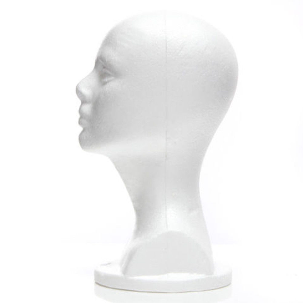 Styrofoam skum mannequin kvinnelig hode modell dummy parykk briller hatt vise stativ
